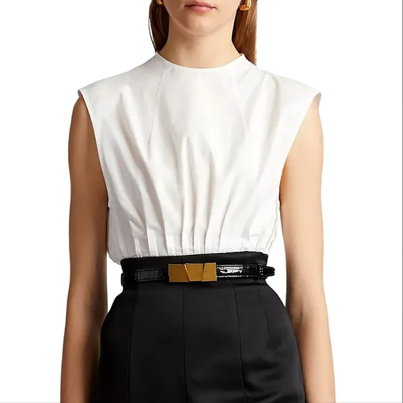 NWT$1,280 Khaite Westin Pintucked Seamed Cotton Poplin Top Sz 10 M - Picture 3 of 16